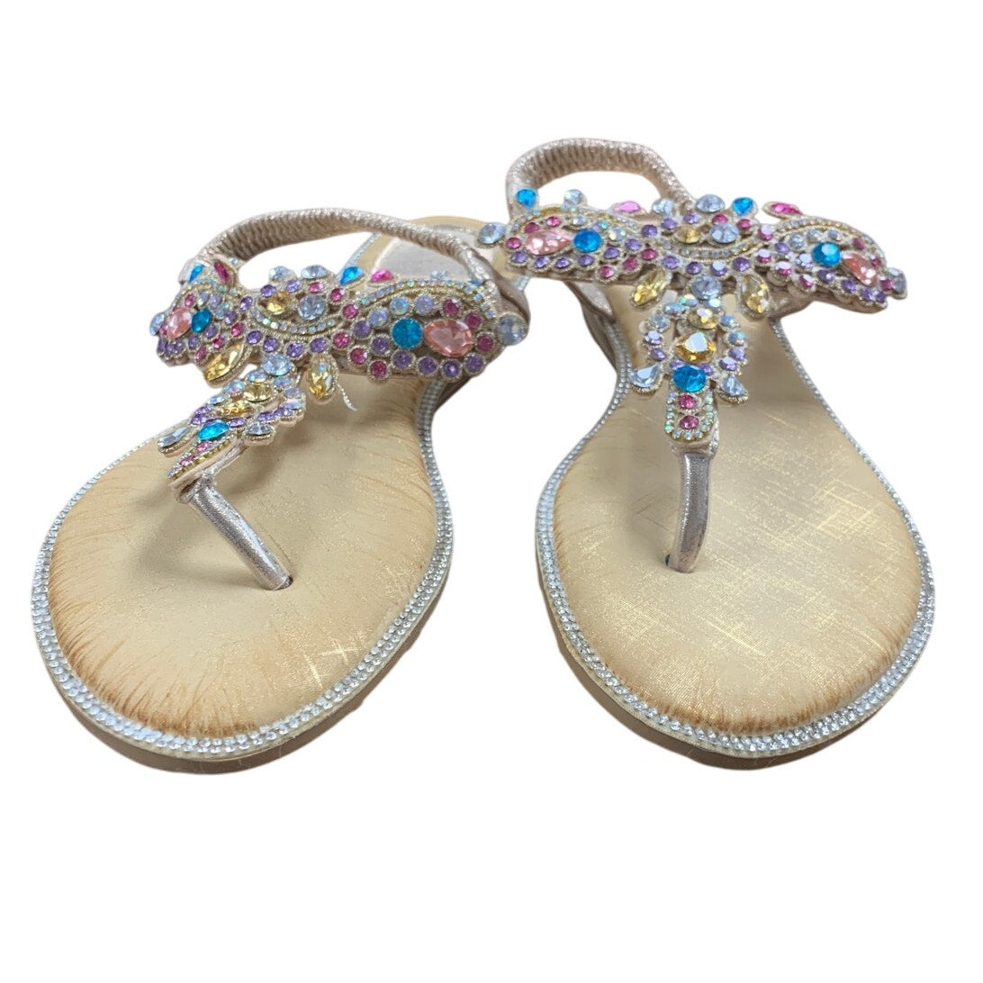 Icker Womens Size 9.5 Rose Gold Rhinestone Sandals Open Round Toe Shoes