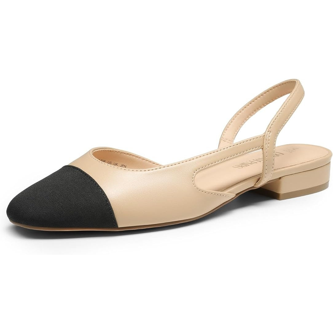 Dream Pairs Womens Size 7.5 Tan Black Slingback Low Heel Round Closed Toe Shoes