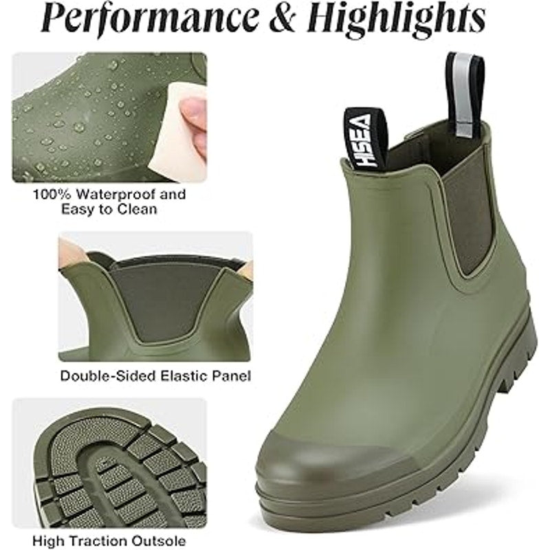 Hisea Womens Size 11 Green Short Waterproof Garden Pull On Chelsea Rain Boots