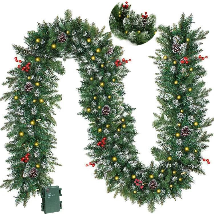 8.86ft/270cm Handmade Christmas Garland with Red Berry Branches-1