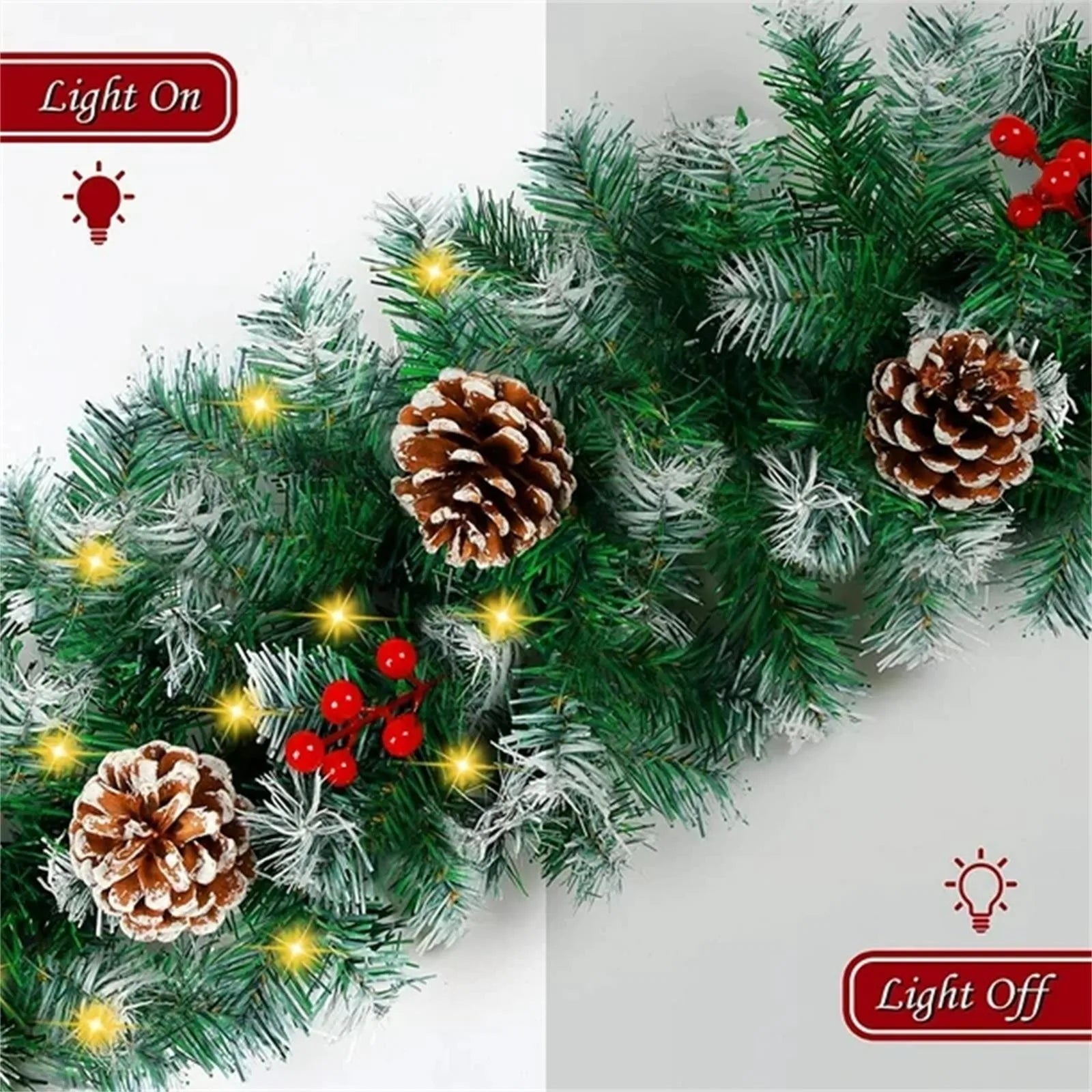 8.86ft/270cm Handmade Christmas Garland with Red Berry Branches-3