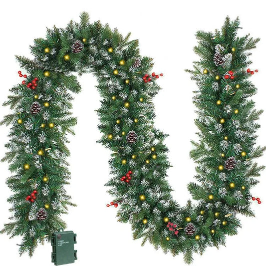 8.86ft/270cm Handmade Christmas Garland with Red Berry Branches-0