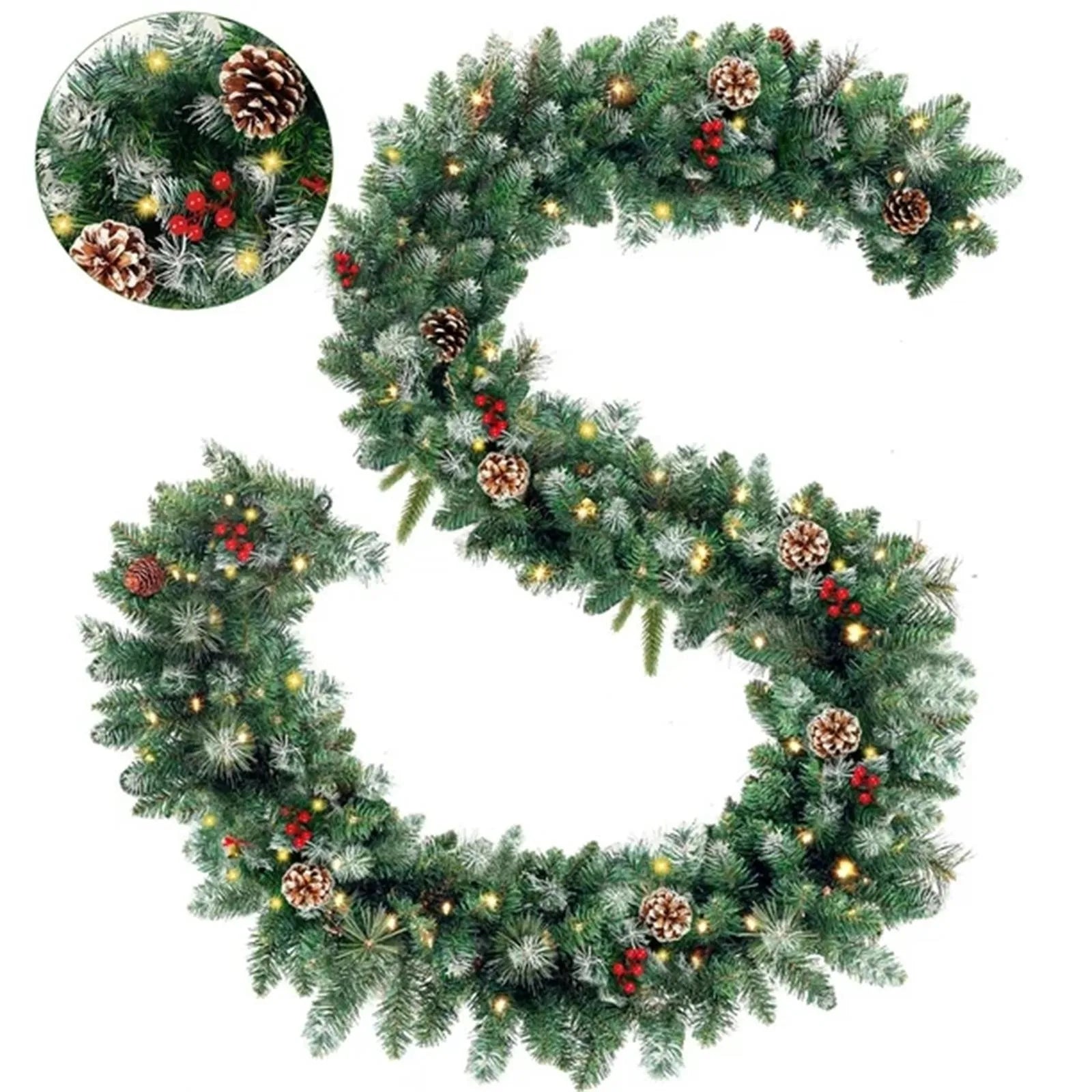 8.86ft/270cm Handmade Christmas Garland with Red Berry Branches-2