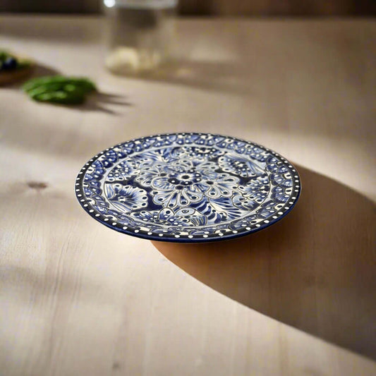8" Talavera Blue & White Dinner Plate | Mexican Dinnerware