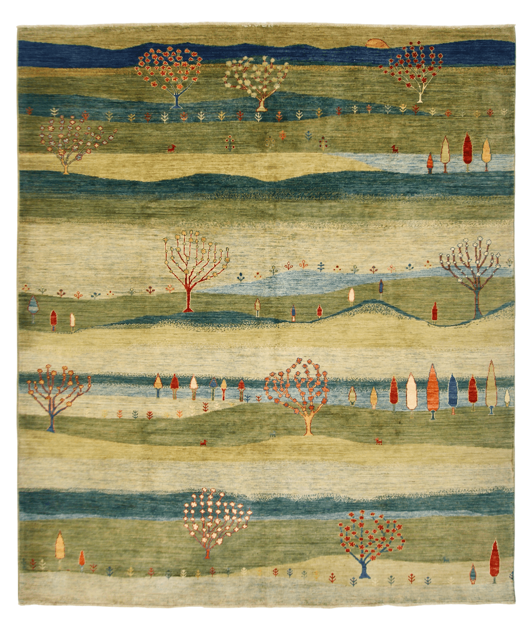 Scenic Afghan Gabbeh (8'02"x9'06") greens/blues-0