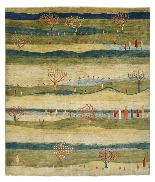 Scenic Afghan Gabbeh (8'02"x9'06") greens/blues-0
