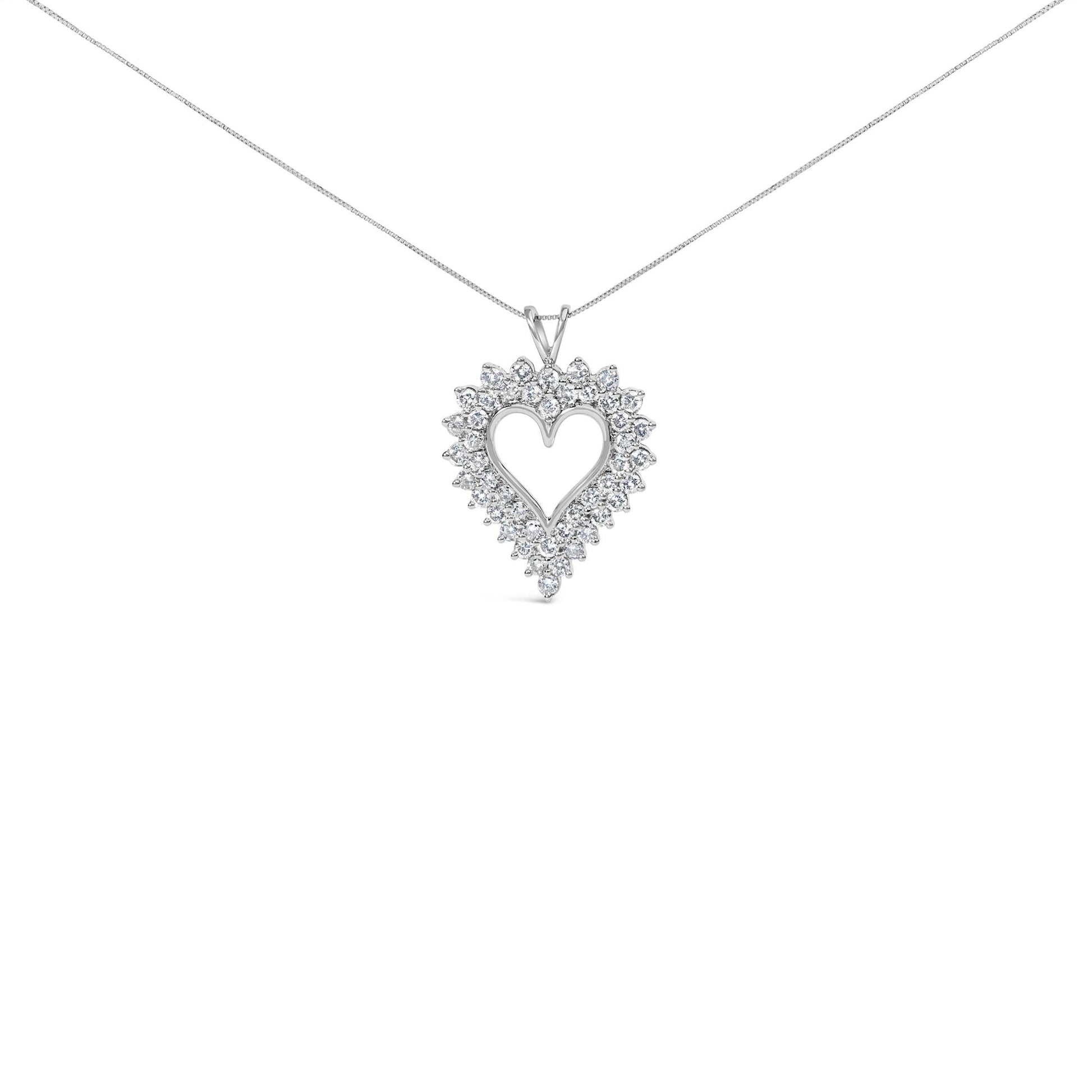 .925 Sterling Silver 3.00 Cttw Round Cut Diamond Cluster Heart 18" Pendant Necklace (K-L Color, I1-I2 Clarity)-0