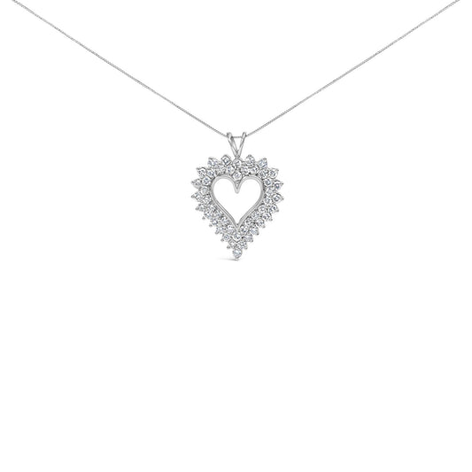 .925 Sterling Silver 3.00 Cttw Round Cut Diamond Cluster Heart 18" Pendant Necklace (K-L Color, I1-I2 Clarity)-0
