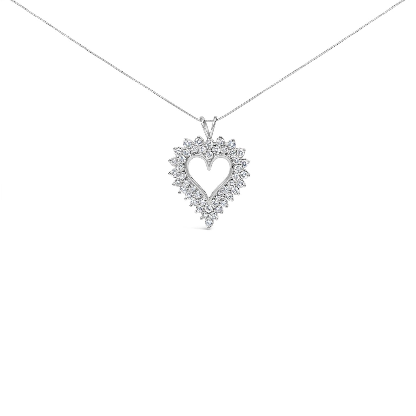 .925 Sterling Silver 3.00 Cttw Round Cut Diamond Cluster Heart 18" Pendant Necklace (K-L Color, I1-I2 Clarity)-0