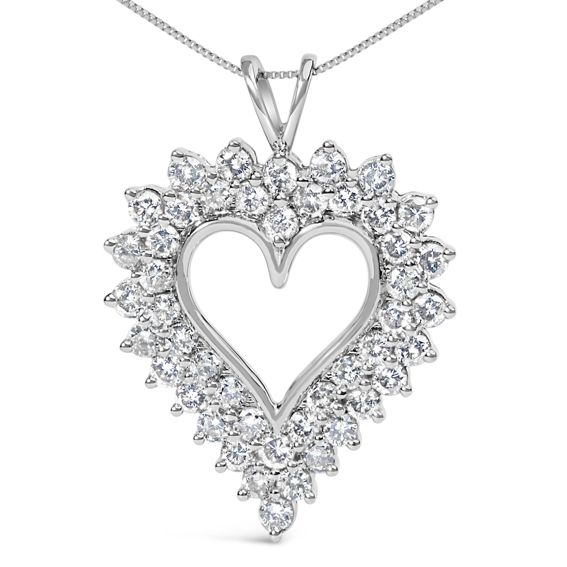 .925 Sterling Silver 3.00 Cttw Round Cut Diamond Cluster Heart 18" Pendant Necklace (K-L Color, I1-I2 Clarity)-1