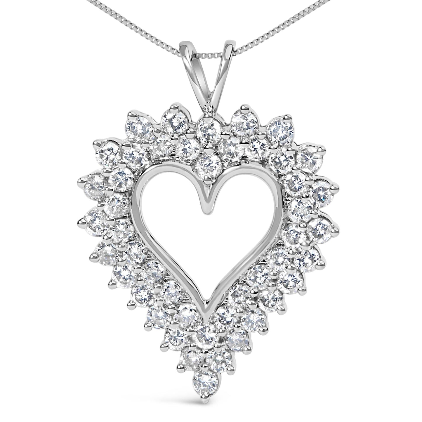 .925 Sterling Silver 3.00 Cttw Round Cut Diamond Cluster Heart 18" Pendant Necklace (K-L Color, I1-I2 Clarity)-1