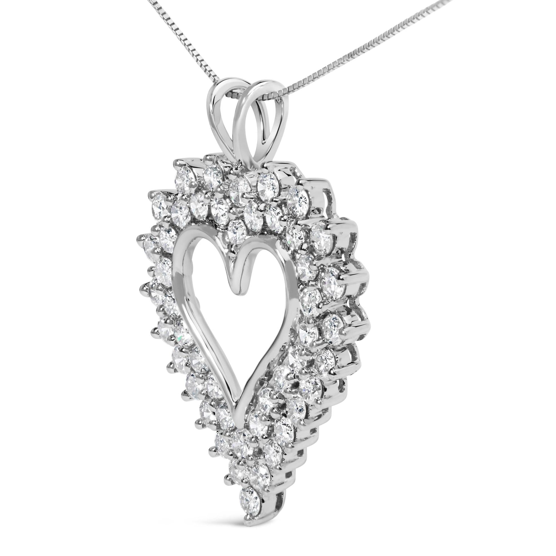 .925 Sterling Silver 3.00 Cttw Round Cut Diamond Cluster Heart 18" Pendant Necklace (K-L Color, I1-I2 Clarity)-3