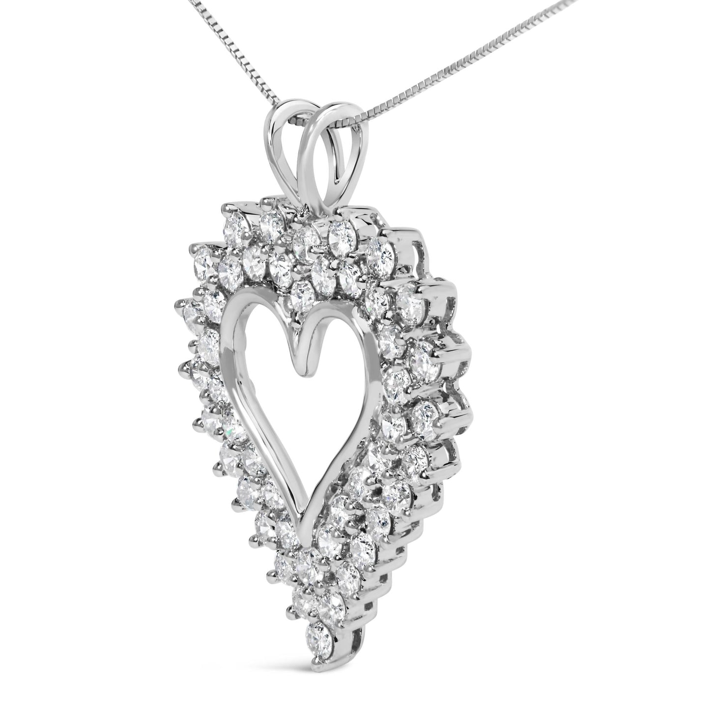 .925 Sterling Silver 3.00 Cttw Round Cut Diamond Cluster Heart 18" Pendant Necklace (K-L Color, I1-I2 Clarity)-3