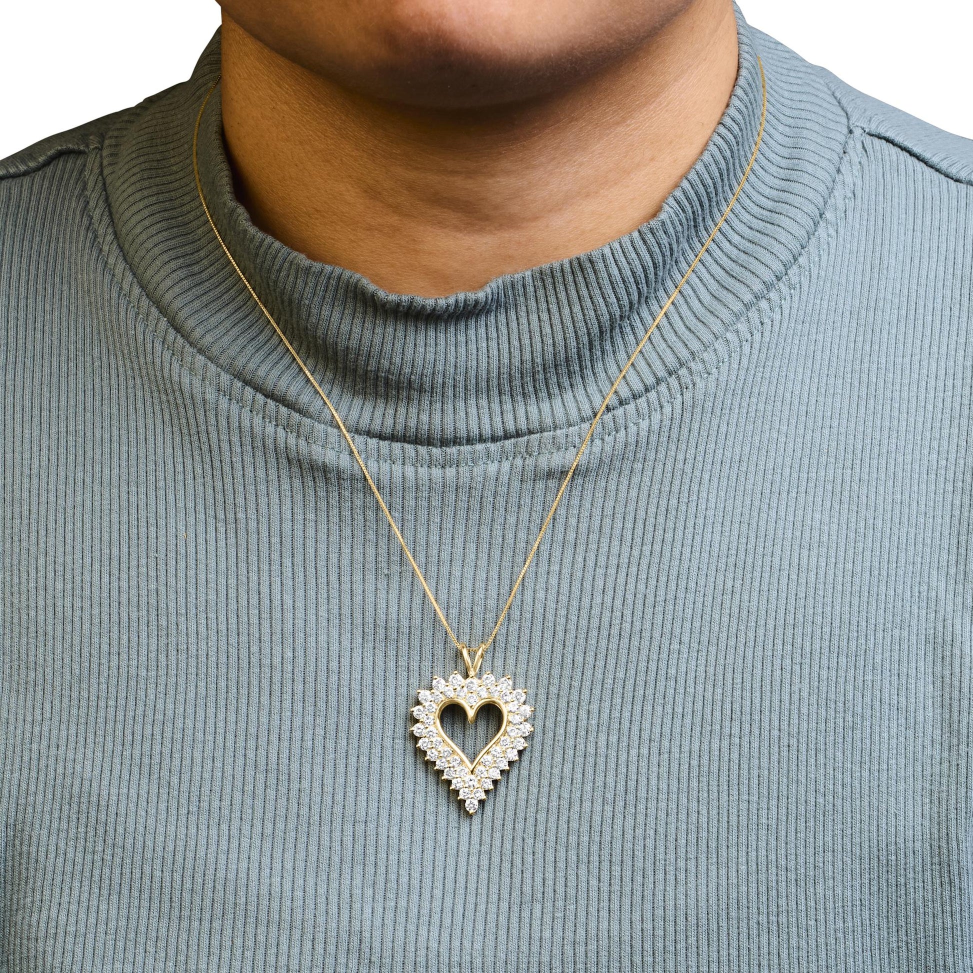 14K Yellow Gold Plated .925 Sterling Silver Brilliant-Cut Diamond Open Heart 18" Pendant Necklace (K-L Color, I1-I2 Clarity)-2