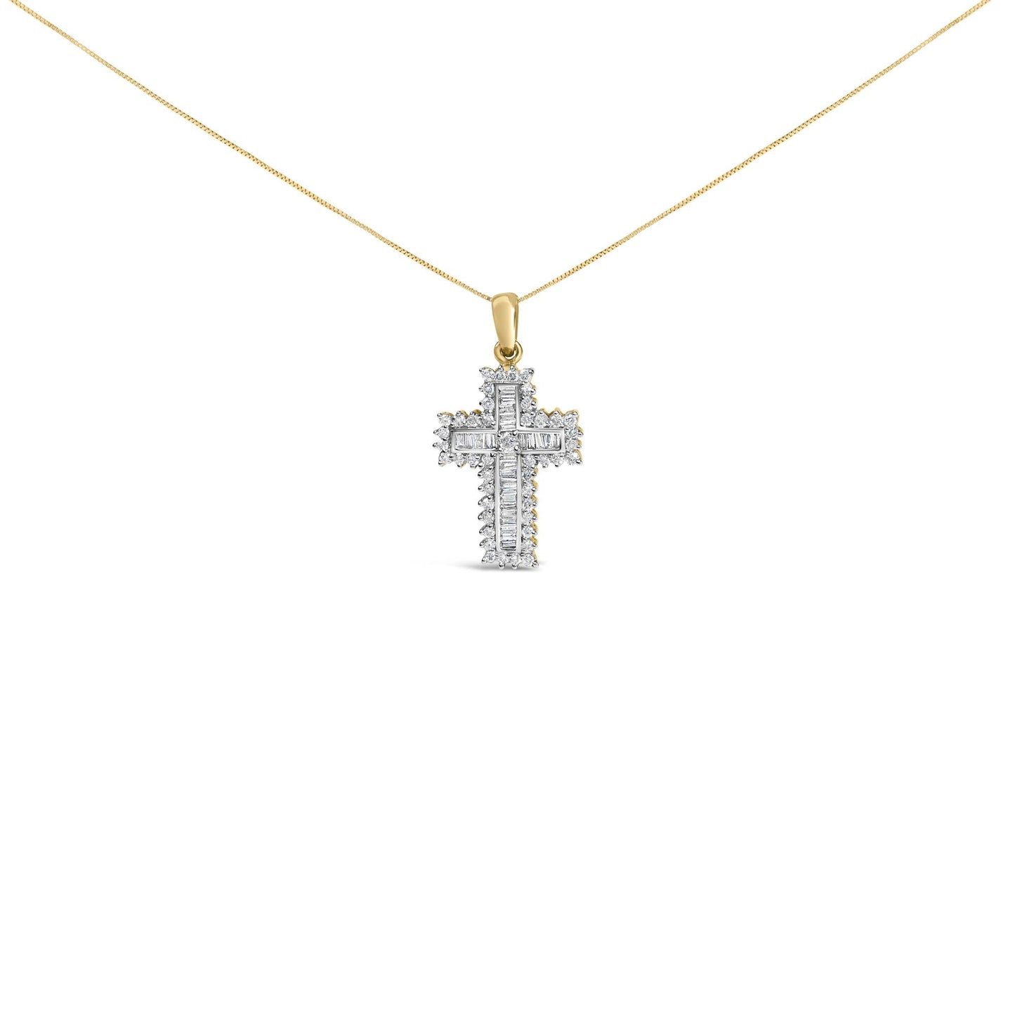 14K Yellow Gold 2.0 Cttw Multi-Row Diamond Cross Pendant Necklace-0