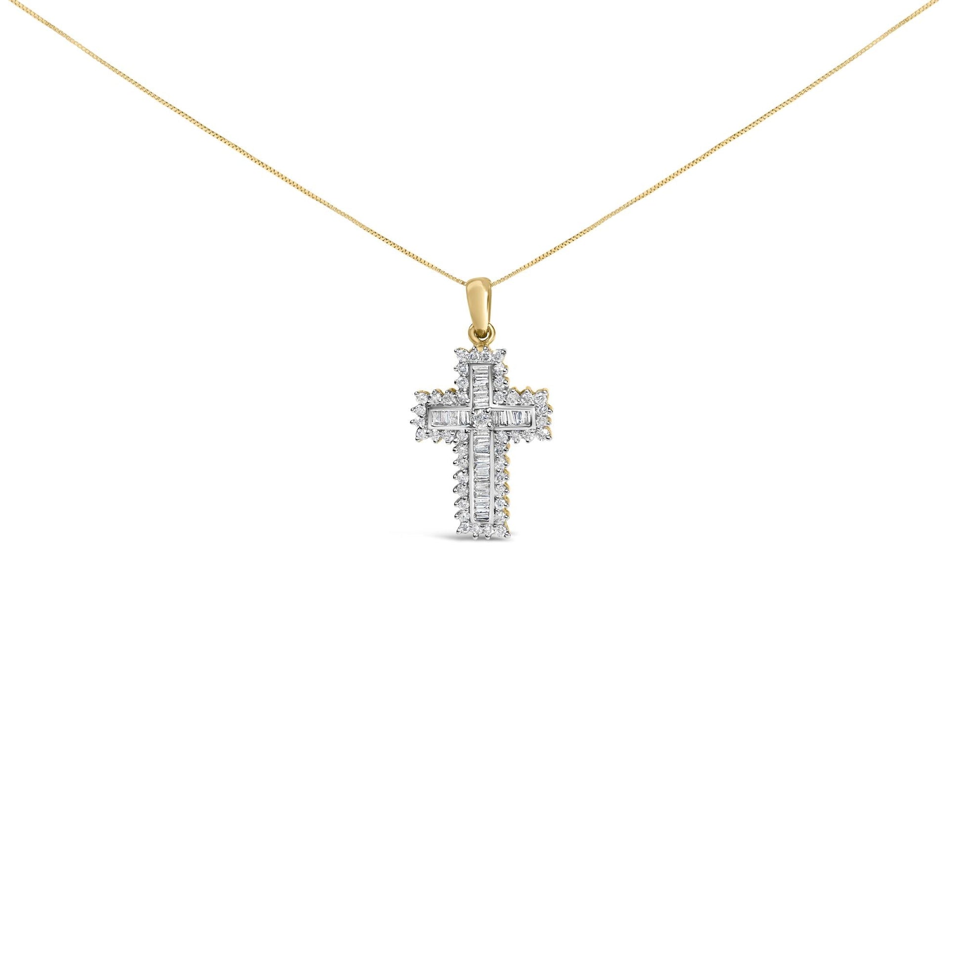 14K Yellow Gold 2.0 Cttw Multi-Row Diamond Cross Pendant Necklace-0