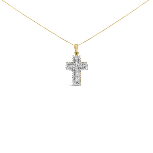 14K Yellow Gold 2.0 Cttw Multi-Row Diamond Cross Pendant Necklace-0