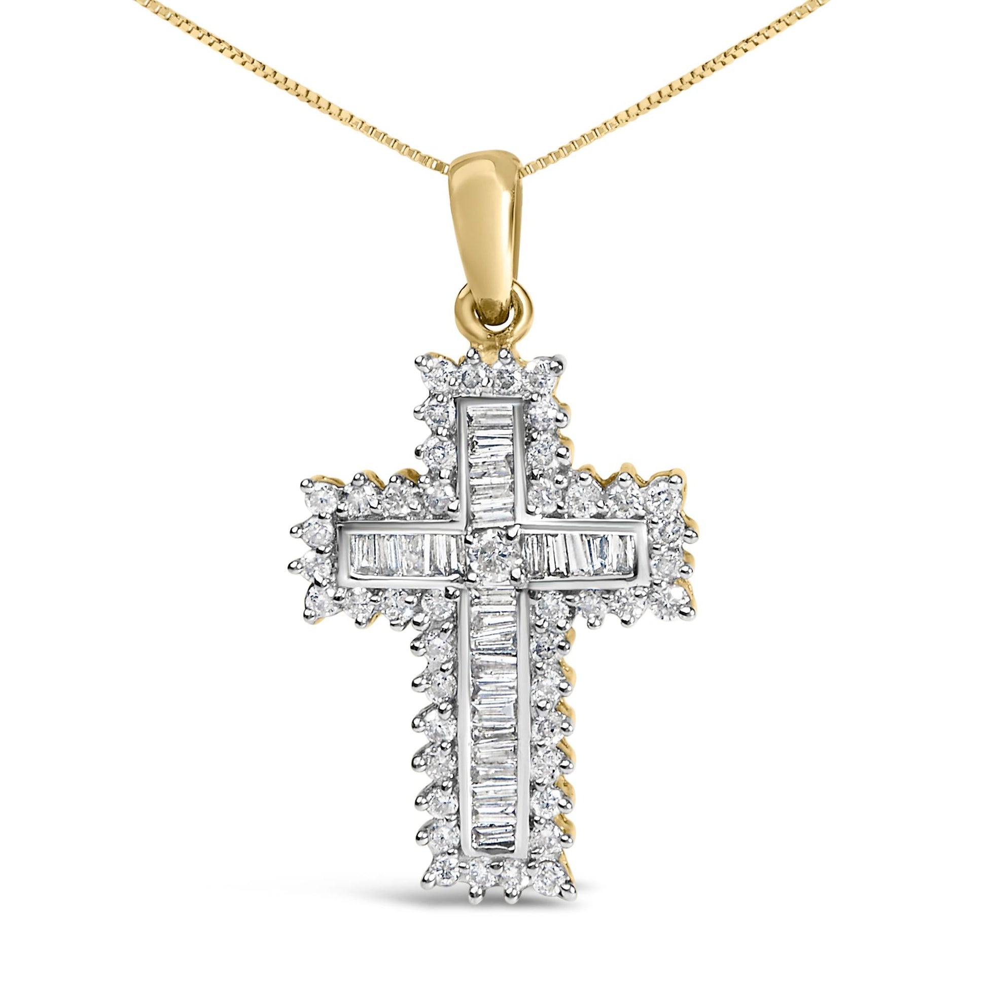 14K Yellow Gold 2.0 Cttw Multi-Row Diamond Cross Pendant Necklace-1