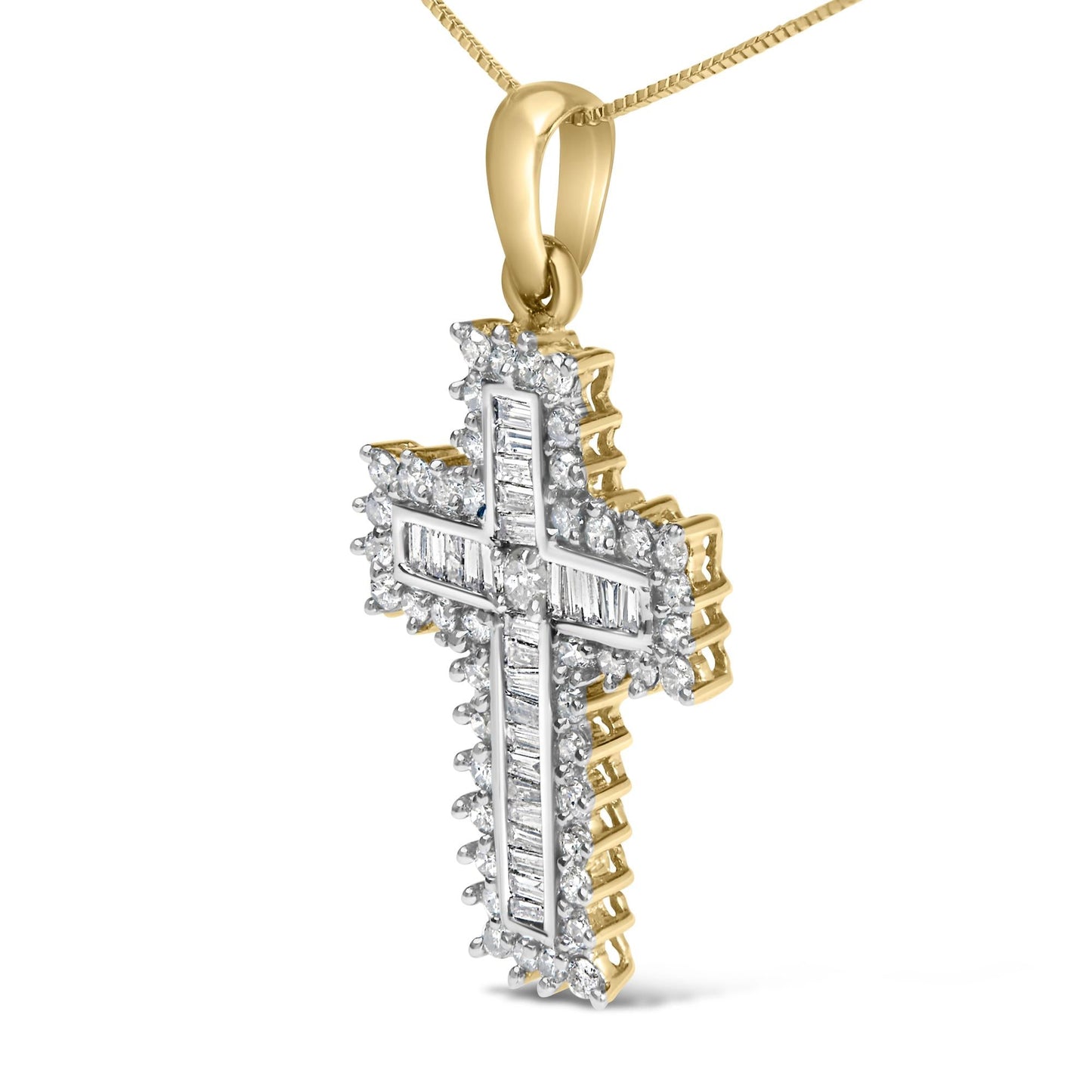 14K Yellow Gold 2.0 Cttw Multi-Row Diamond Cross Pendant Necklace-3