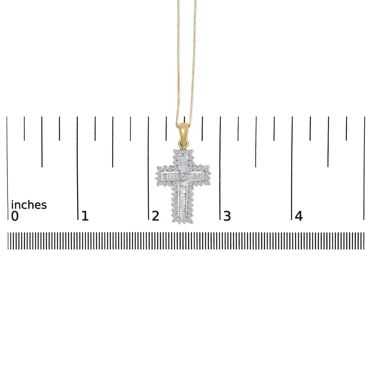 14K Yellow Gold 2.0 Cttw Multi-Row Diamond Cross Pendant Necklace-4