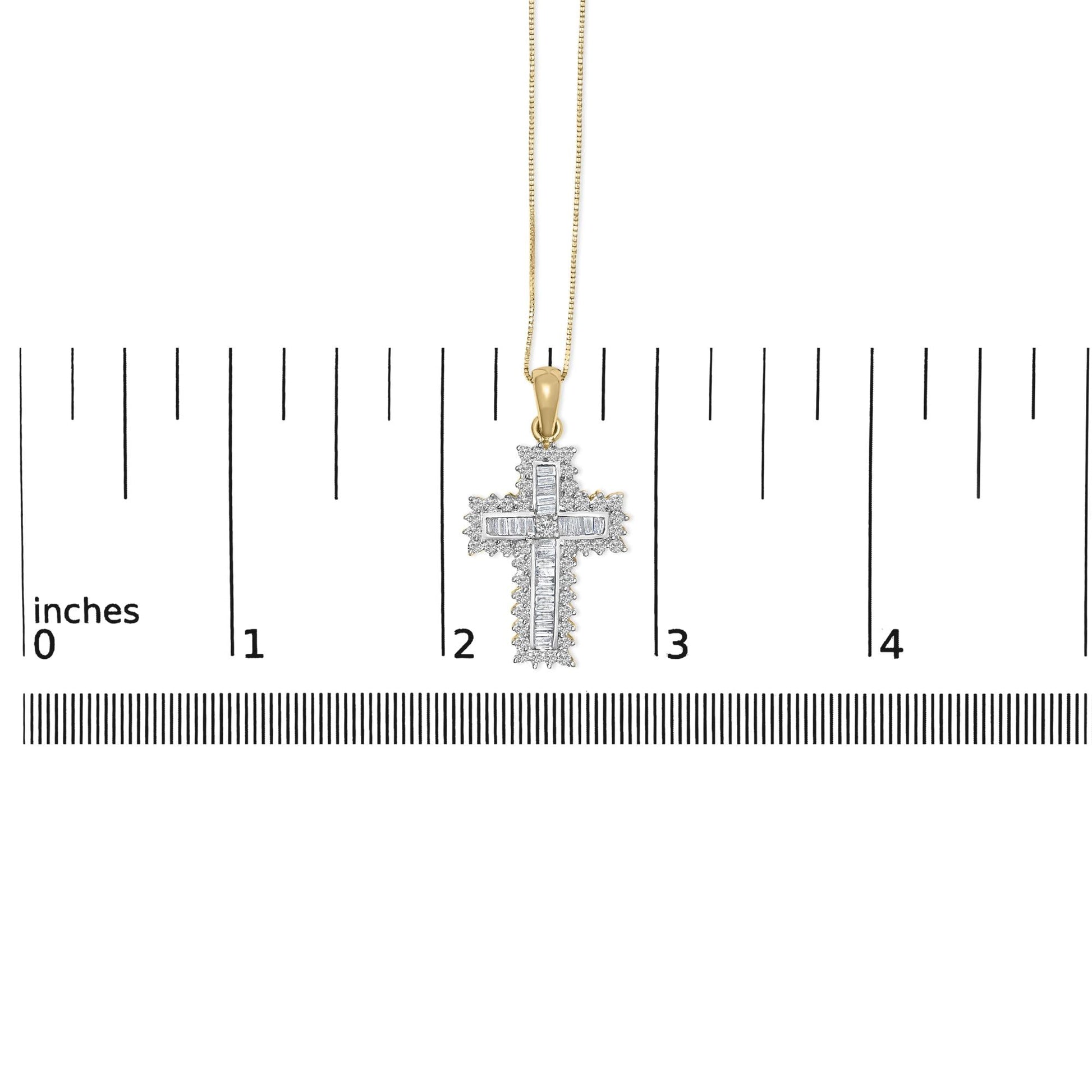 14K Yellow Gold 2.0 Cttw Multi-Row Diamond Cross Pendant Necklace-4