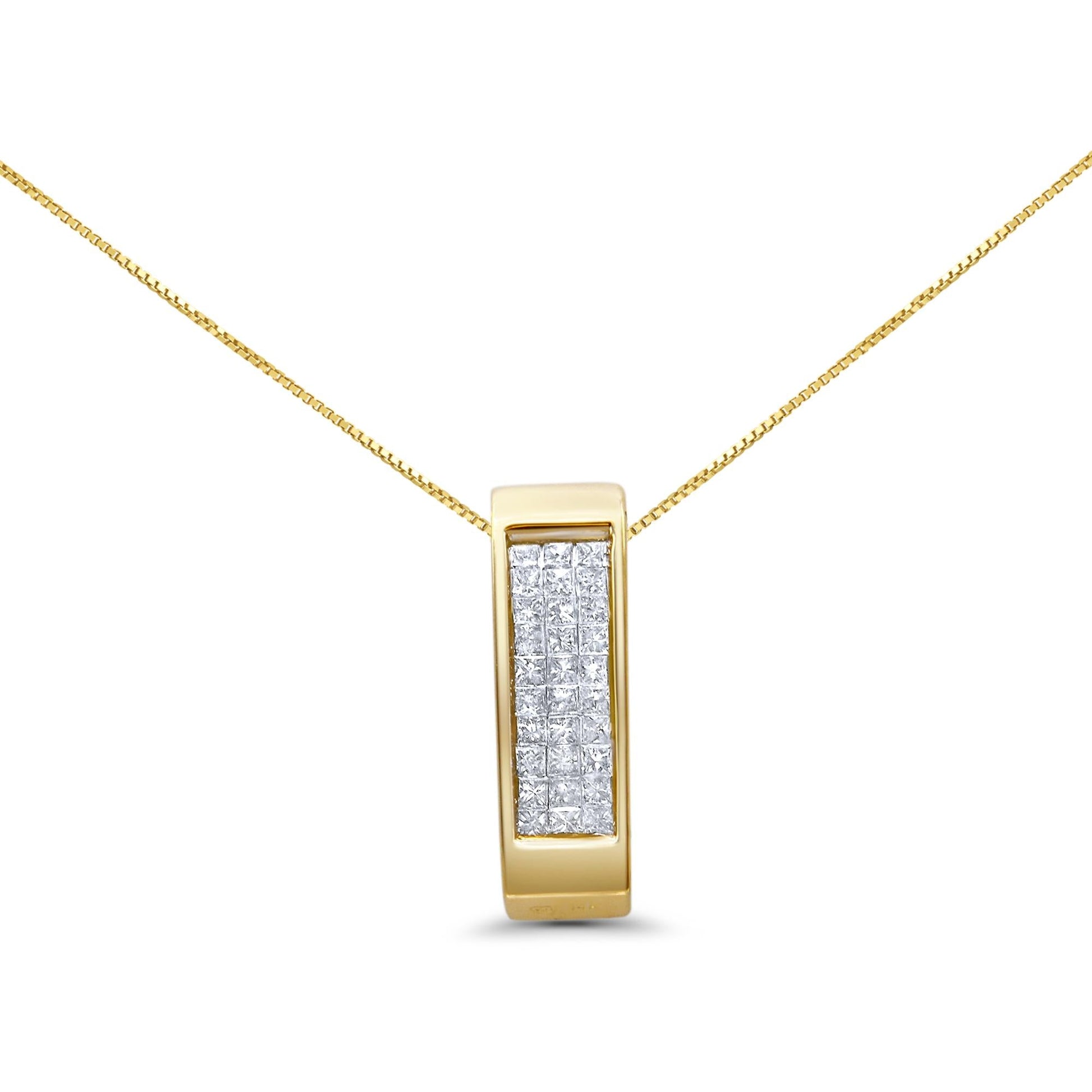 14K Gold 1/2 Cttw Invisible Set Princess Cut Diamond Vertical Bar Block Pendant 18" Necklace (H-I Color, SI2-I1 Clarity)-0