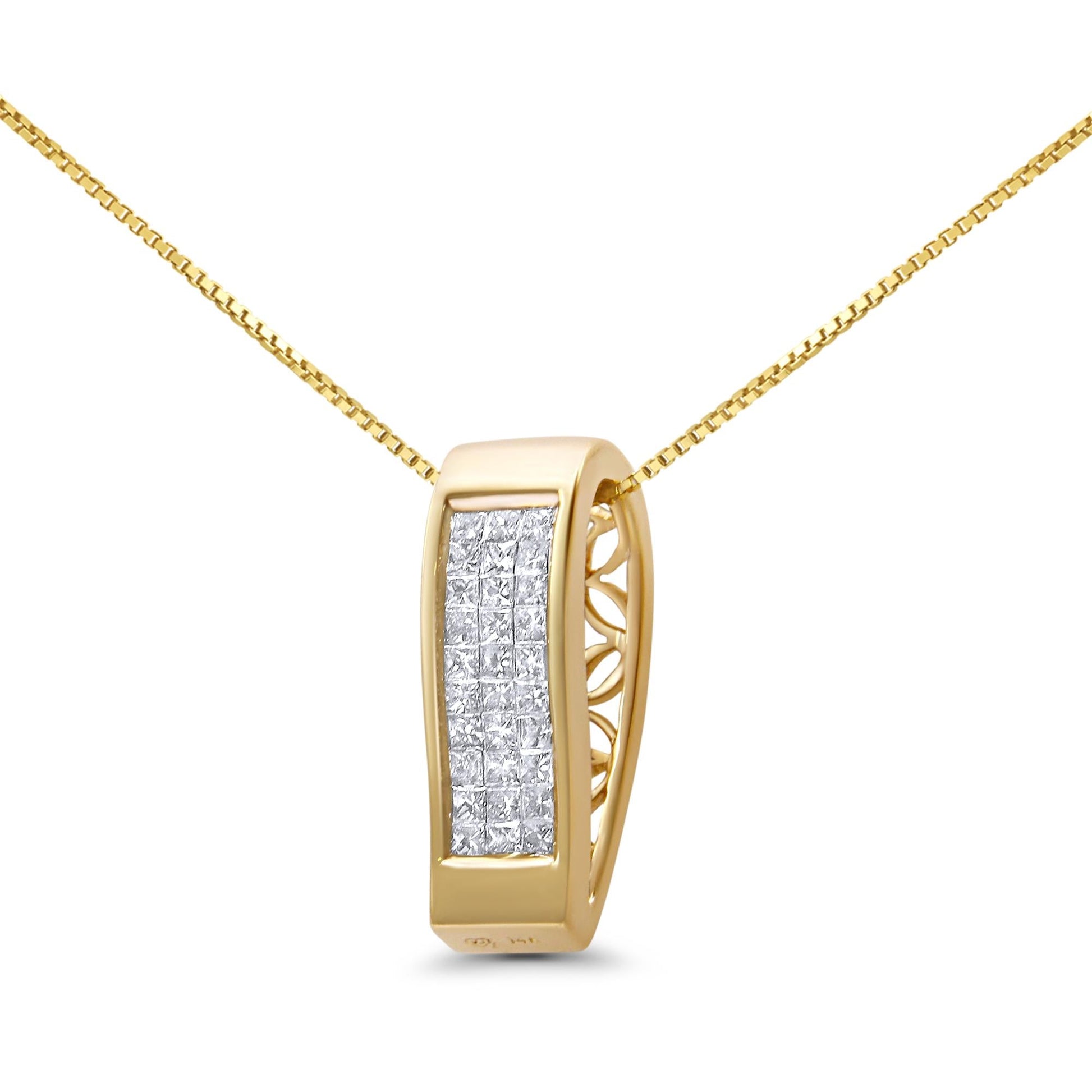 14K Gold 1/2 Cttw Invisible Set Princess Cut Diamond Vertical Bar Block Pendant 18" Necklace (H-I Color, SI2-I1 Clarity)-1