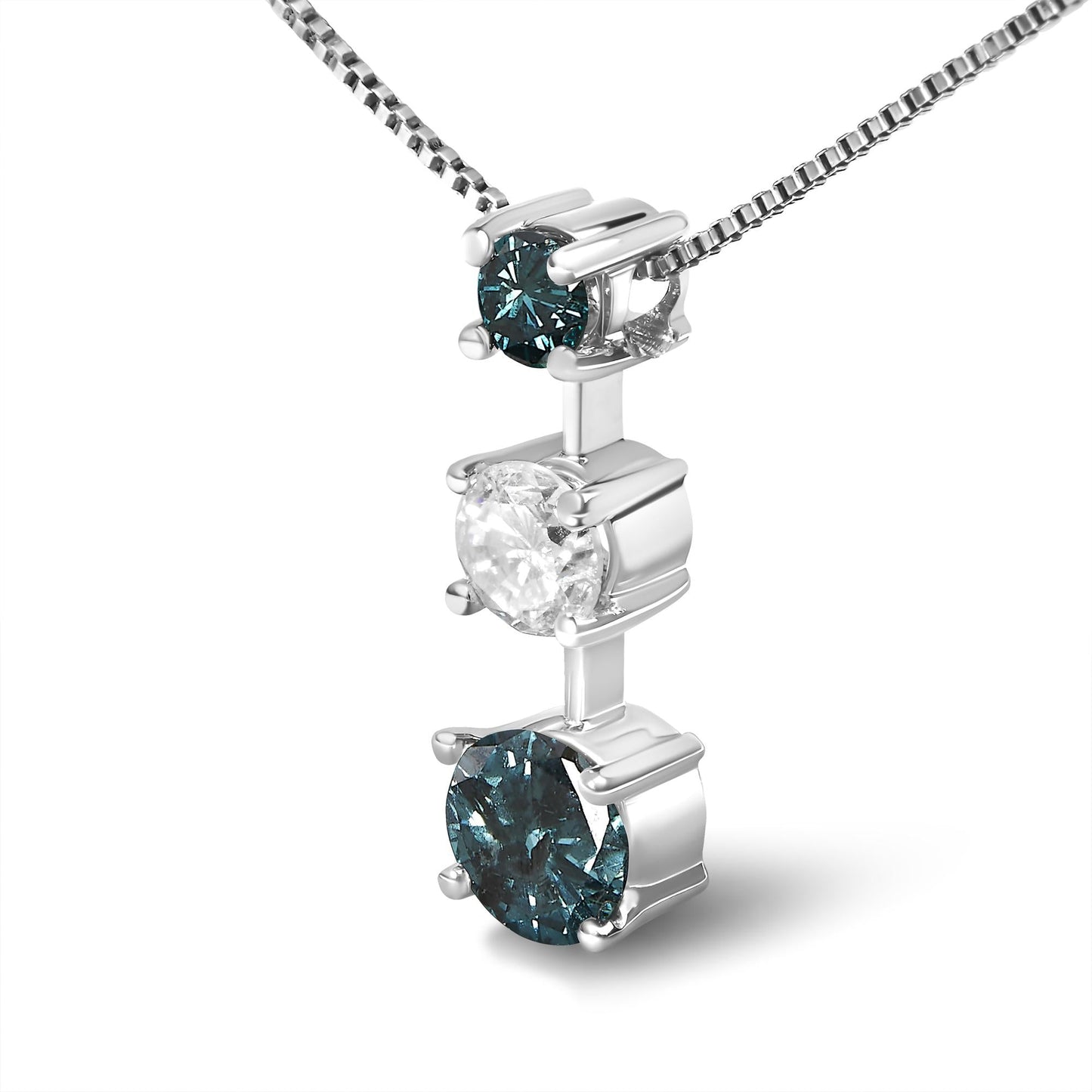 14K White Gold 1 1/2 Cttw Treated Blue and White Diamond 3-Stone 18" Pendant Necklace (Blue/H-I Color, I1-I2 Clarity)-3
