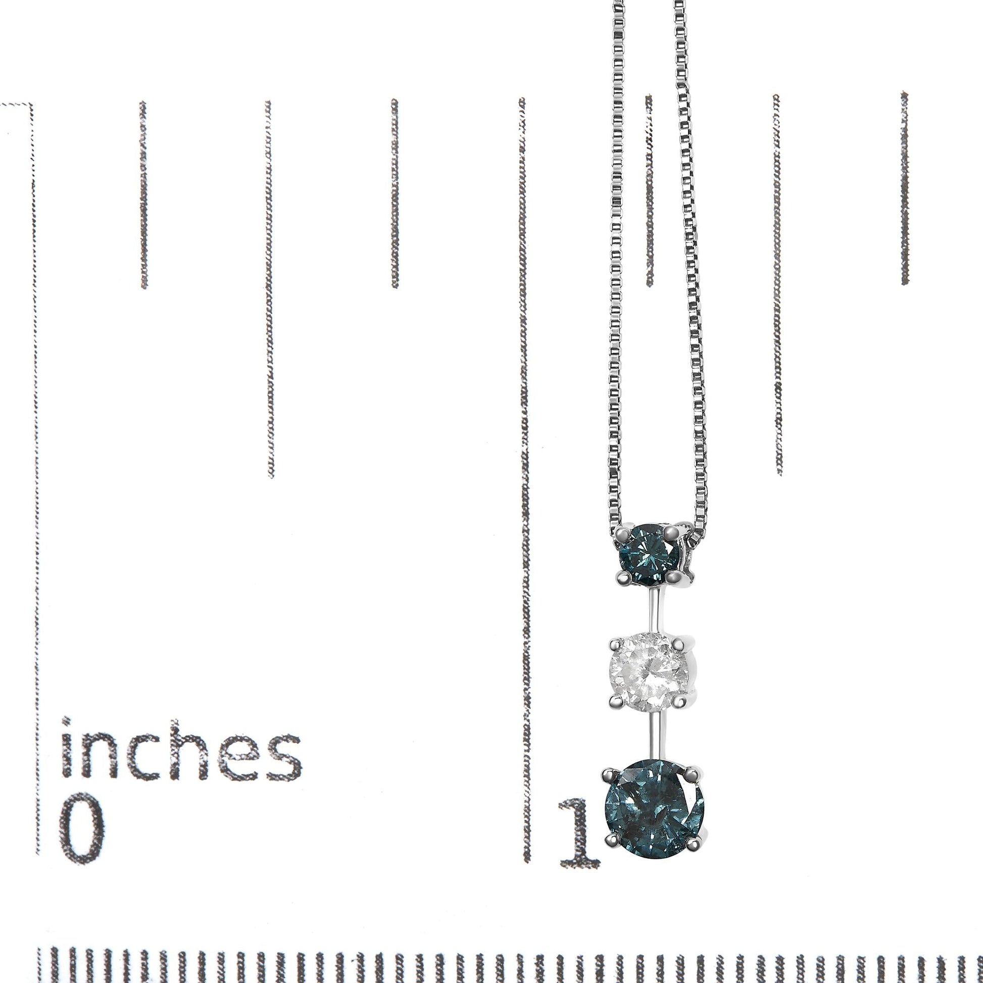 14K White Gold 1 1/2 Cttw Treated Blue and White Diamond 3-Stone 18" Pendant Necklace (Blue/H-I Color, I1-I2 Clarity)-4