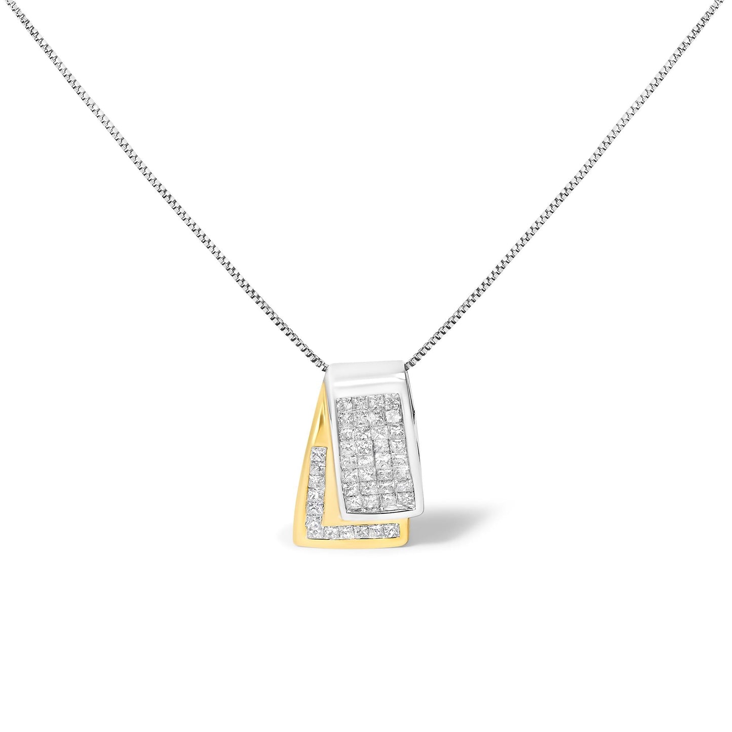 14K Gold 1.0 Cttw Princess Cut Diamond Two Tone Foldover Box Pendant 18” Box Chain Necklace (H-I Color, SI2-I1 Clarity)-0