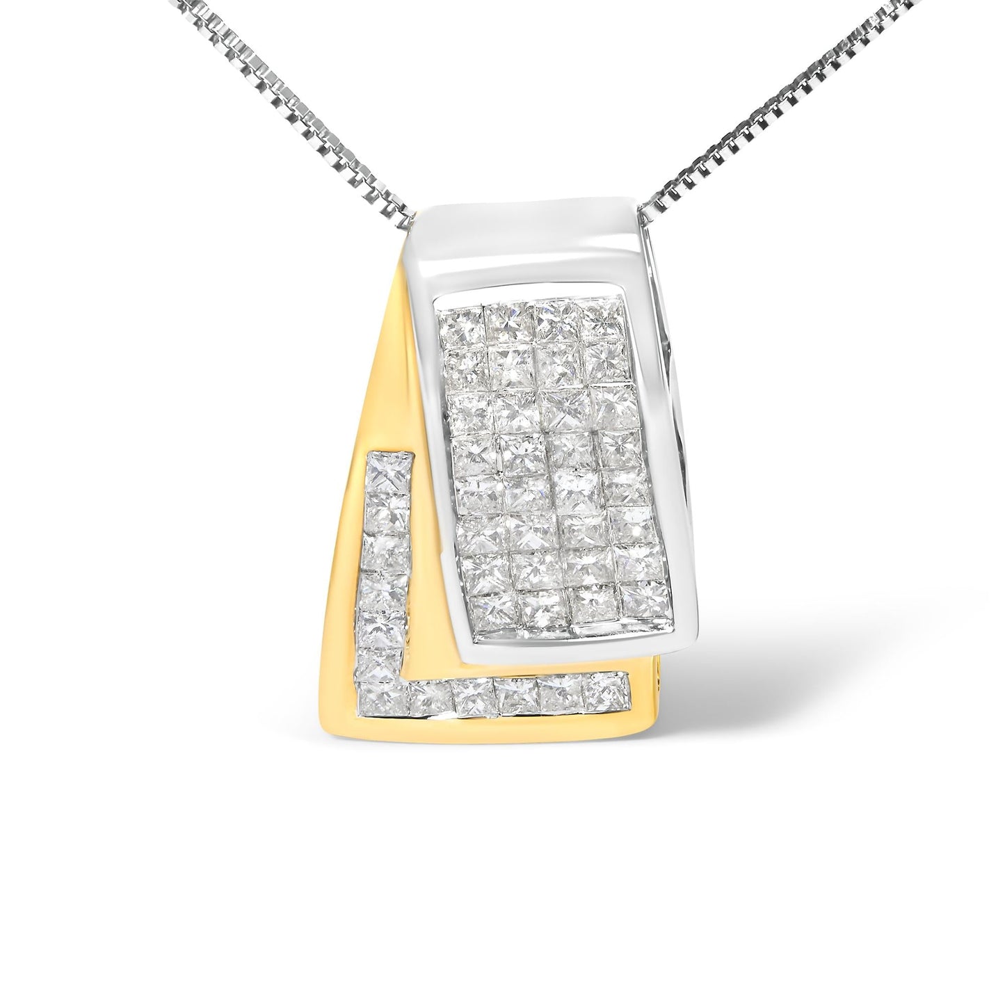 14K Gold 1.0 Cttw Princess Cut Diamond Two Tone Foldover Box Pendant 18” Box Chain Necklace (H-I Color, SI2-I1 Clarity)-2