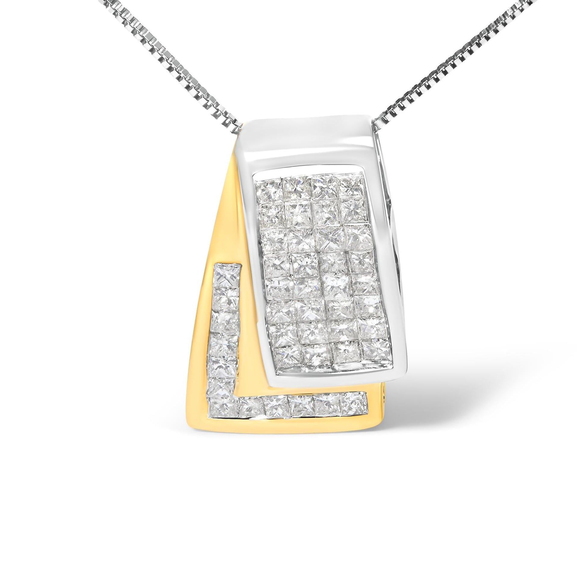 14K Gold 1.0 Cttw Princess Cut Diamond Two Tone Foldover Box Pendant 18” Box Chain Necklace (H-I Color, SI2-I1 Clarity)-2