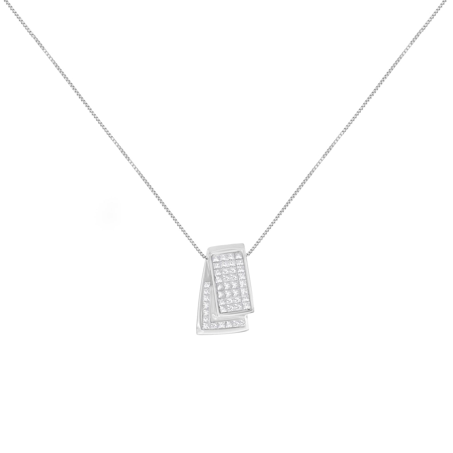 14K Gold 1.0 Cttw Princess Cut Diamond Two Tone Foldover Box Pendant 18” Box Chain Necklace (H-I Color, SI2-I1 Clarity)-3