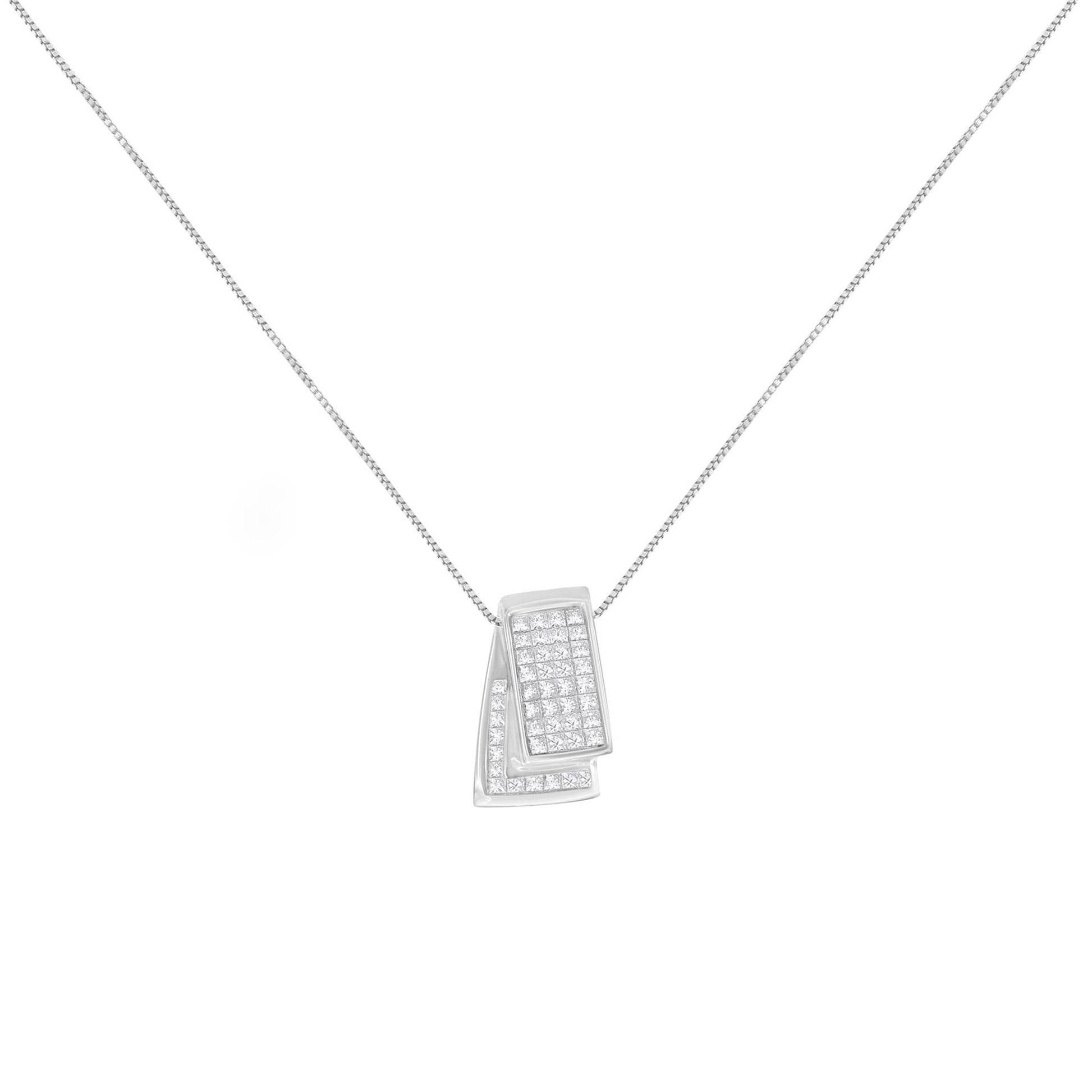 14K Gold 1.0 Cttw Princess Cut Diamond Two Tone Foldover Box Pendant 18” Box Chain Necklace (H-I Color, SI2-I1 Clarity)-3