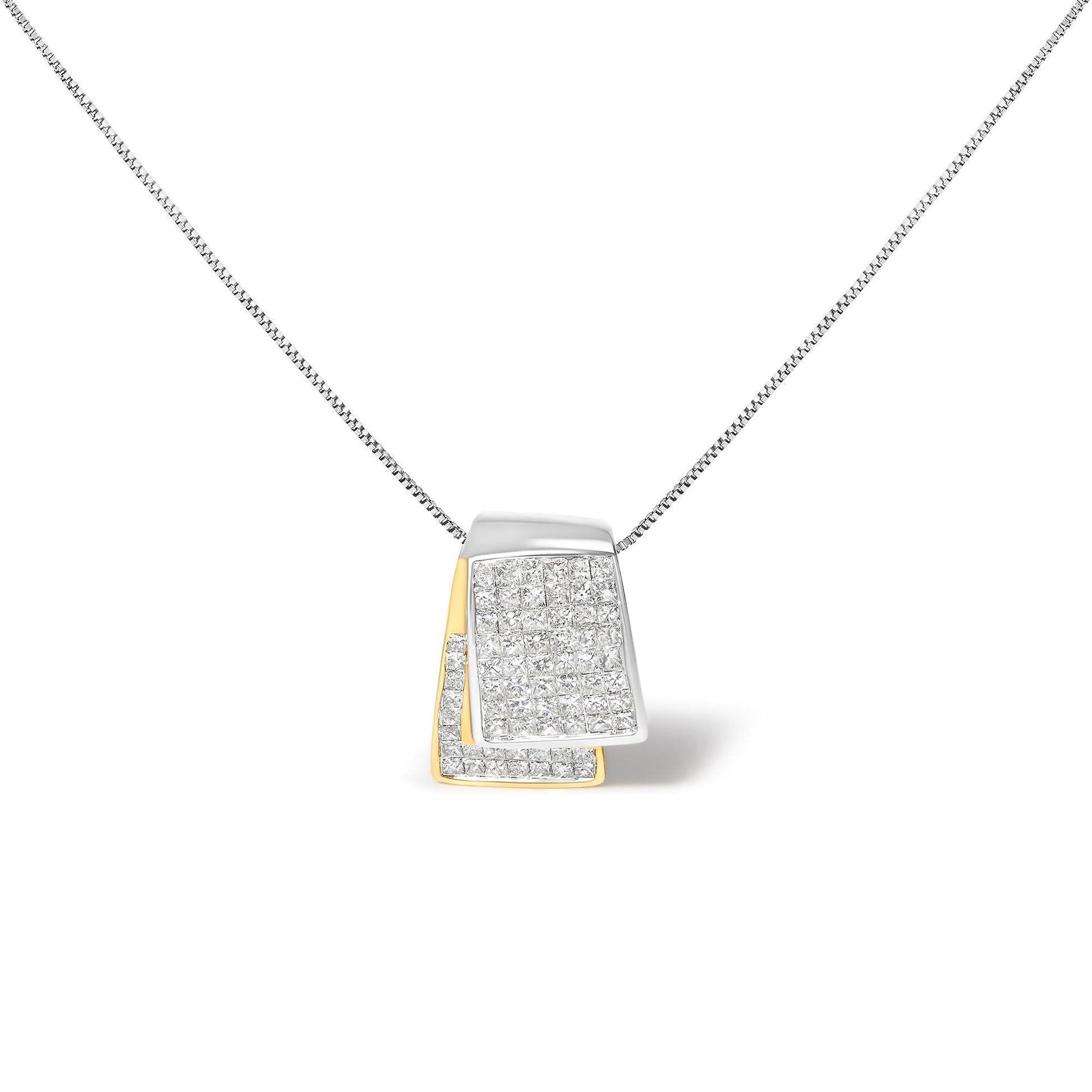 14K White and Yellow Gold 2.0 Cttw Princess Cut Diamond Two Tone Foldover Box Pendant 18” Box Chain Necklace (H-I Color, SI1-SI2 Clarity)-0
