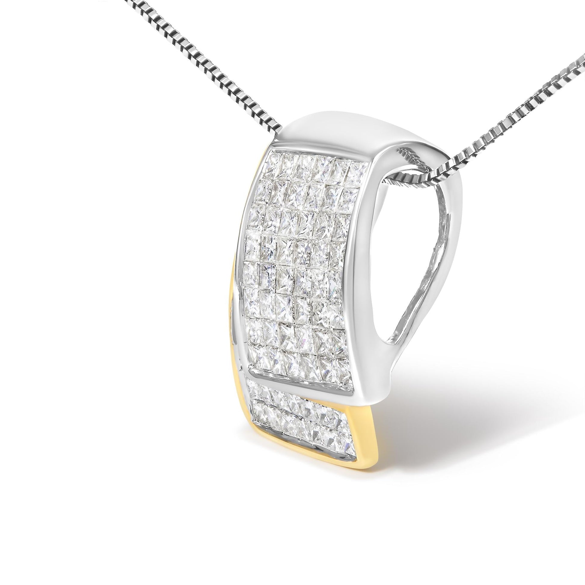 14K White and Yellow Gold 2.0 Cttw Princess Cut Diamond Two Tone Foldover Box Pendant 18” Box Chain Necklace (H-I Color, SI1-SI2 Clarity)-3