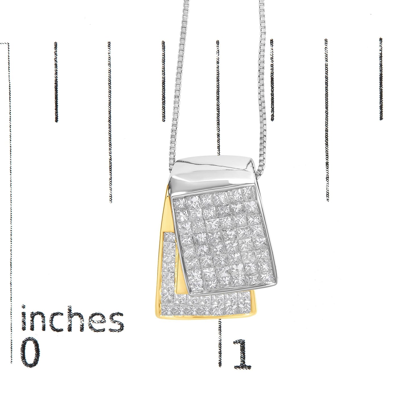 14K White and Yellow Gold 2.0 Cttw Princess Cut Diamond Two Tone Foldover Box Pendant 18” Box Chain Necklace (H-I Color, SI1-SI2 Clarity)-4
