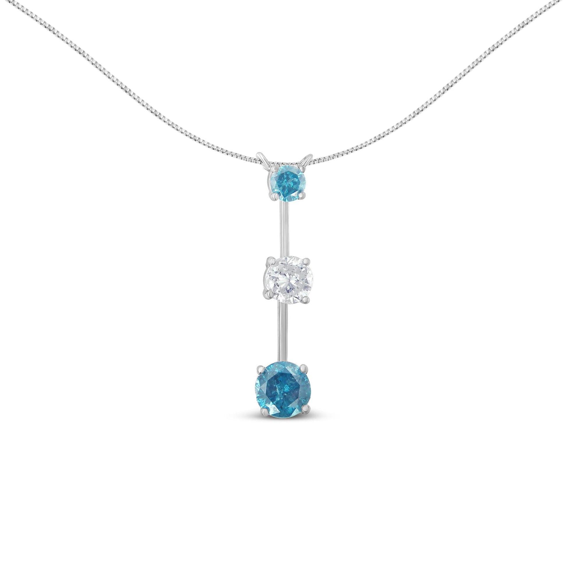 14K White Gold 1 1/2 cttw White and Treated Blue Diamond Pendant Necklace (H-I, I1-I2)-0