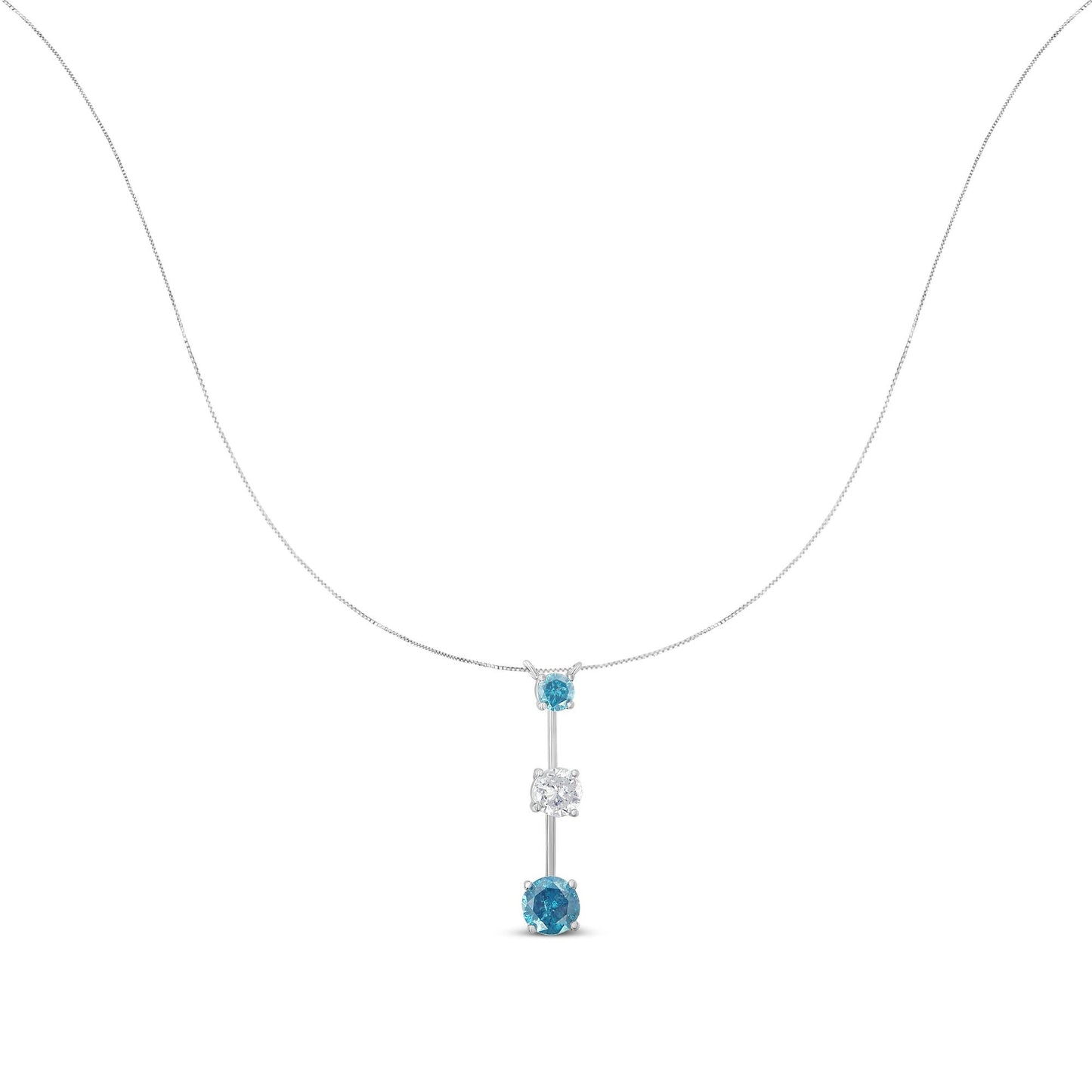 14K White Gold 1 1/2 cttw White and Treated Blue Diamond Pendant Necklace (H-I, I1-I2)-1