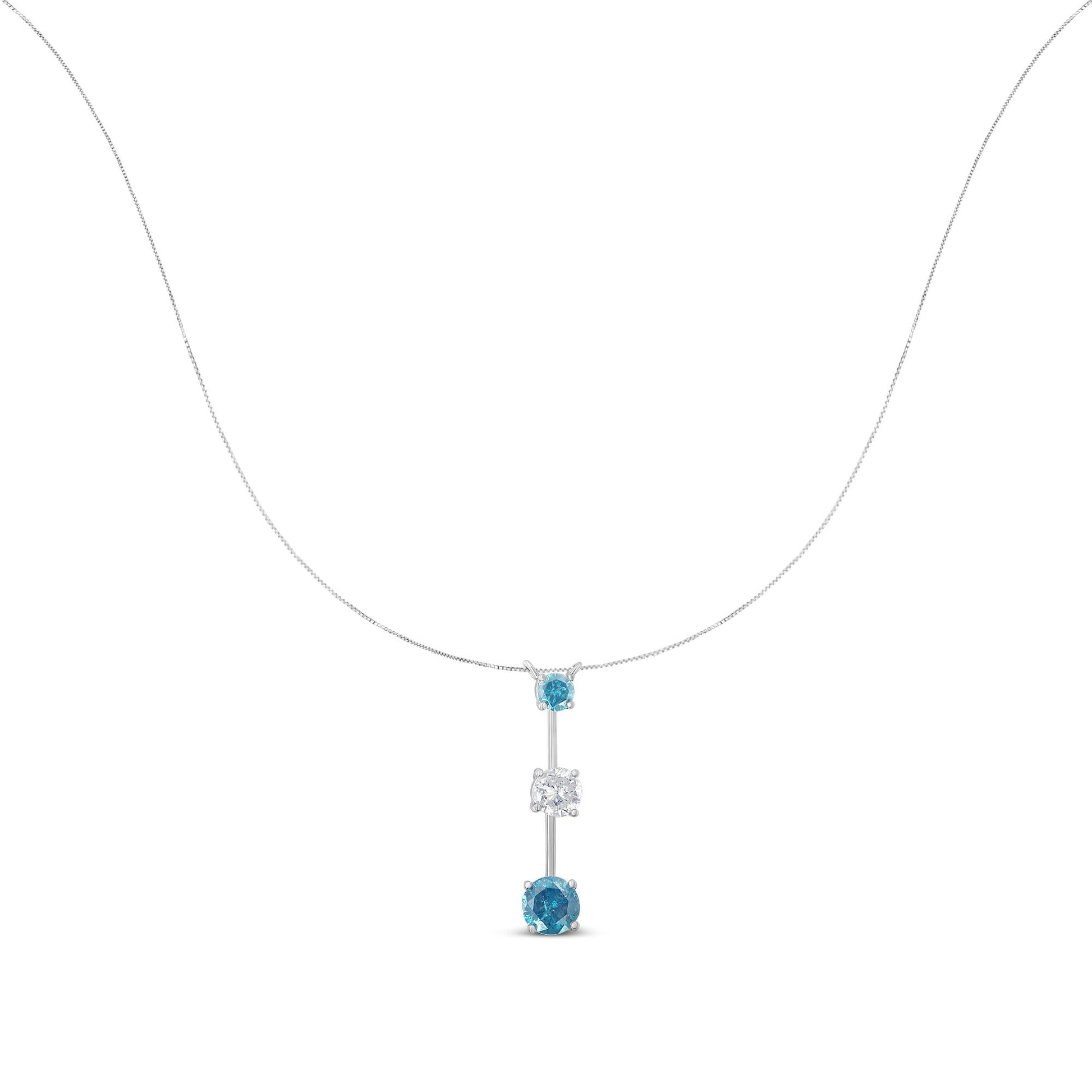 14K White Gold 1 1/2 cttw White and Treated Blue Diamond Pendant Necklace (H-I, I1-I2)-1