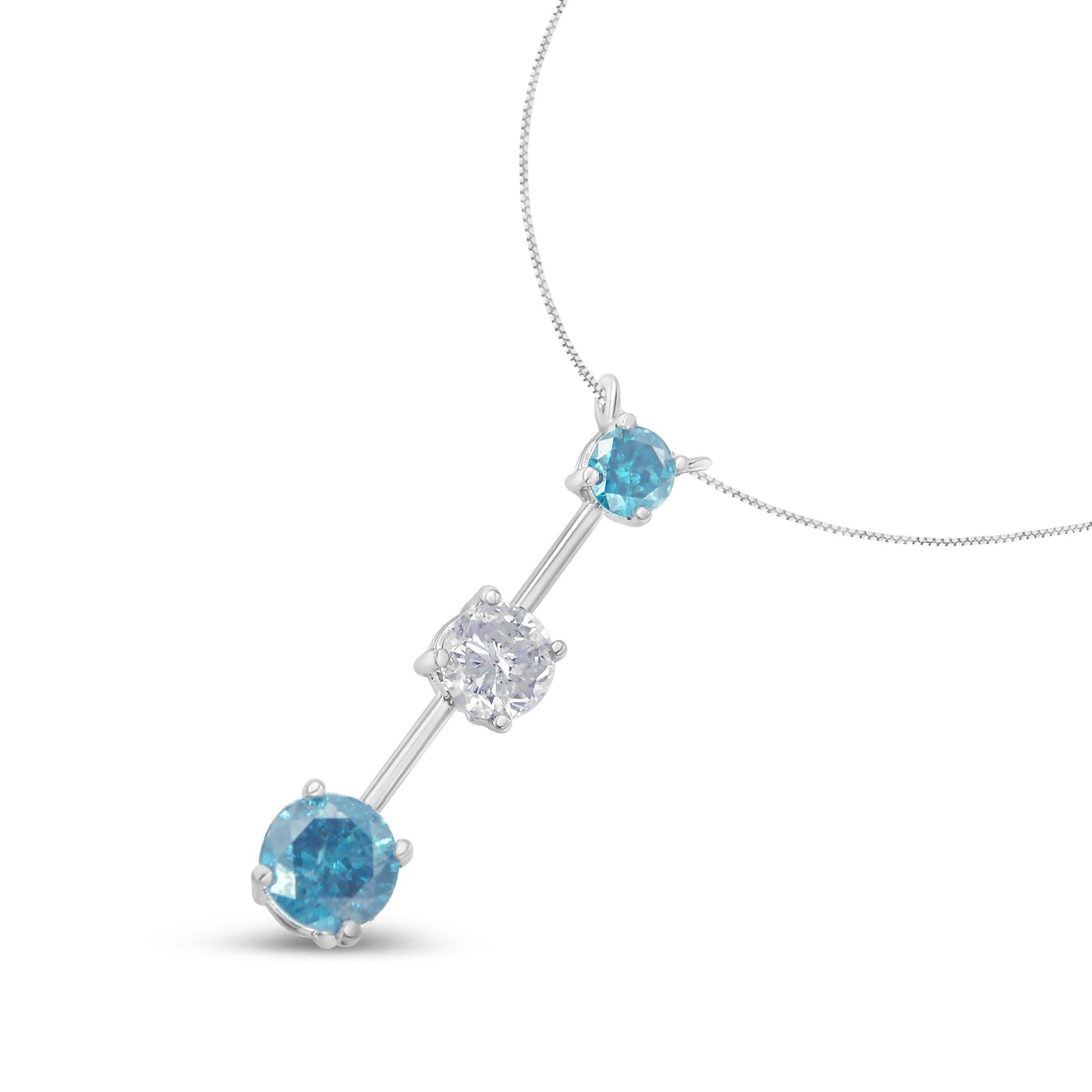 14K White Gold 1 1/2 cttw White and Treated Blue Diamond Pendant Necklace (H-I, I1-I2)-3