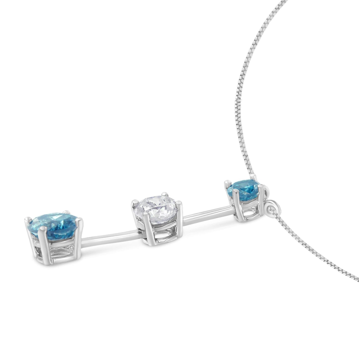 14K White Gold 1 1/2 cttw White and Treated Blue Diamond Pendant Necklace (H-I, I1-I2)-4