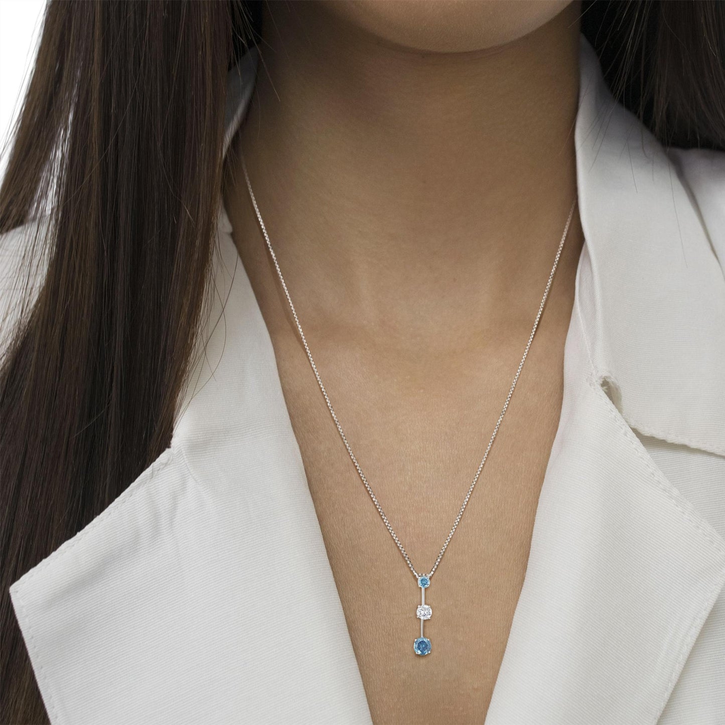 14K White Gold 1 1/2 cttw White and Treated Blue Diamond Pendant Necklace (H-I, I1-I2)-2