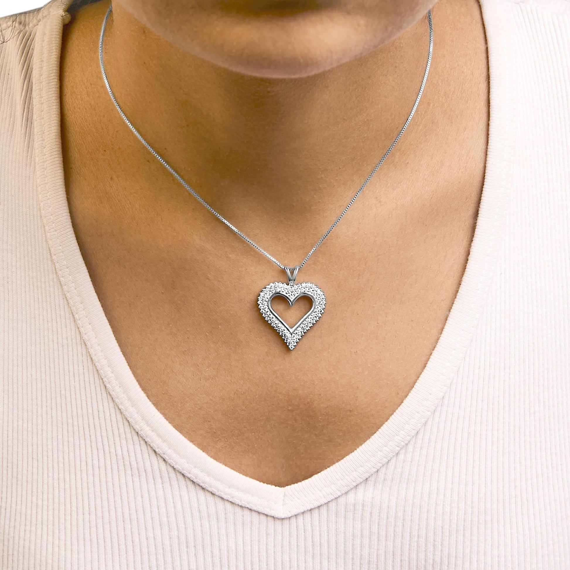 .925 Sterling Silver Diamond Heart 18" Pendant Necklace (I-J Color, I2-I3 Clarity)-2