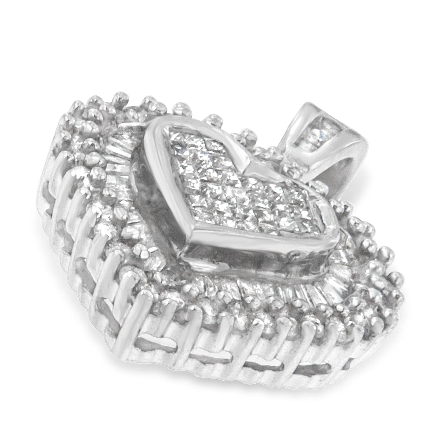 10K White Gold 1 cttw Multi Cut 1 cttw Diamond Heart Pendant Necklace (H-I, I1-I2)-2