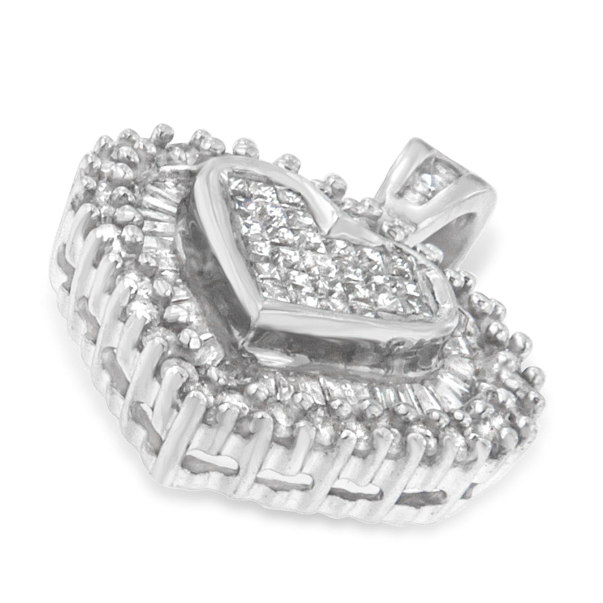 10K White Gold 1 cttw Multi Cut 1 cttw Diamond Heart Pendant Necklace (H-I, I1-I2)-2