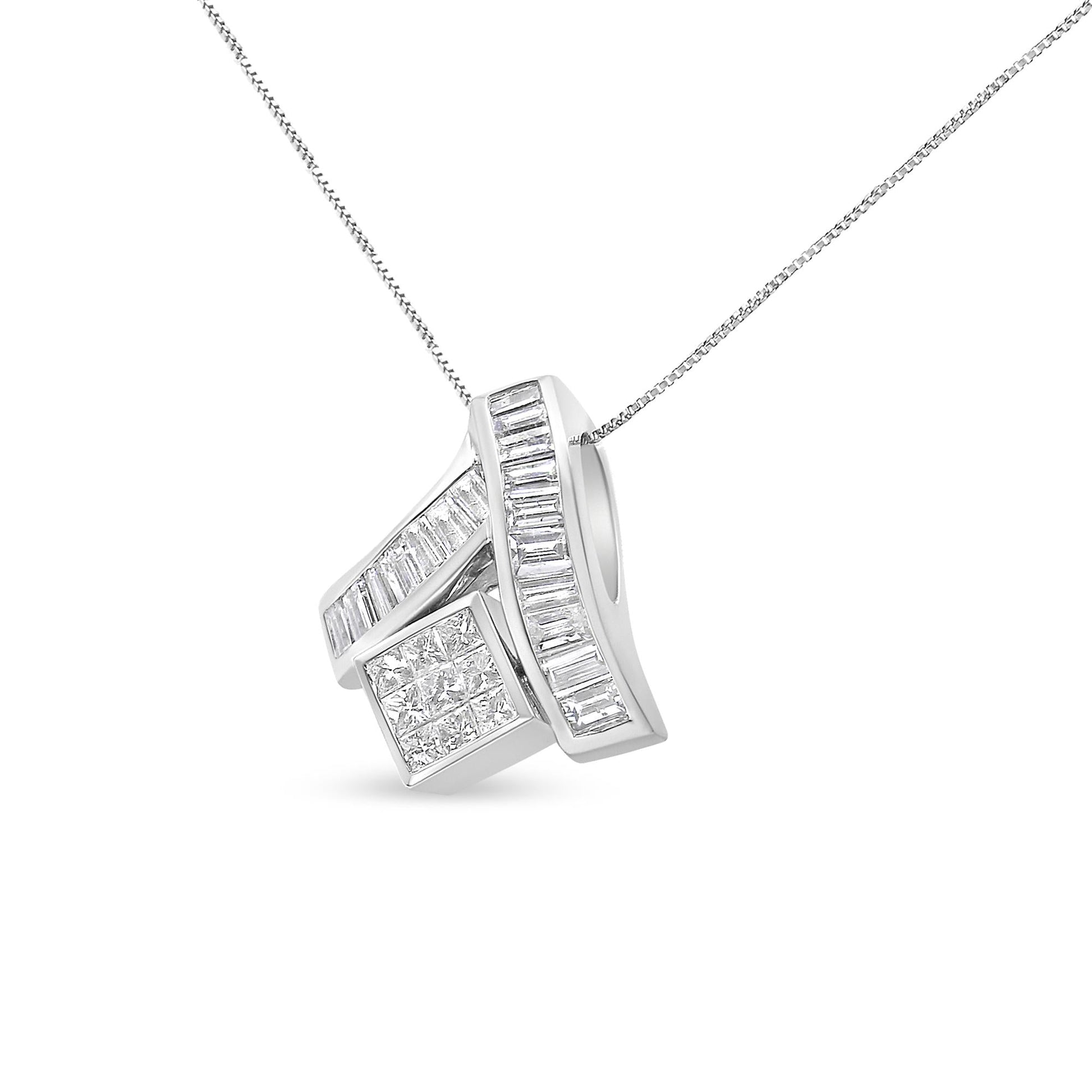 14K White Gold 1 7/8 cttw Princess and Baguette Cut Mixed Geometry Diamond Pendant Necklace (G-H, SI1-SI2)-1