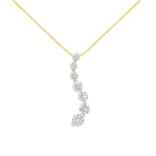 AGS Certified 14K Yellow Gold 2.0 Cttw Baguette and Brilliant Round-Cut Diamond Journey 18" Pendant Necklace (F-G Color, I1-I2 Clarity)-0