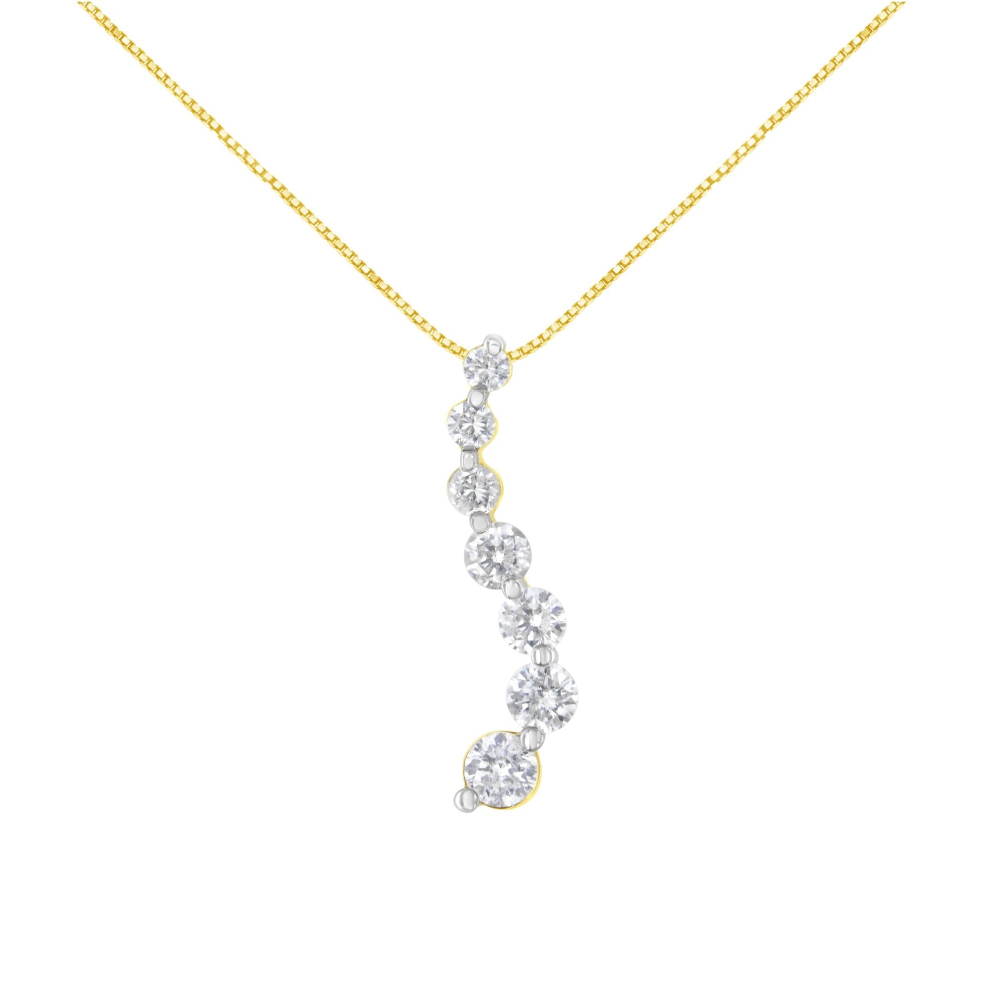 AGS Certified 14K Yellow Gold 2.0 Cttw Baguette and Brilliant Round-Cut Diamond Journey 18" Pendant Necklace (F-G Color, I1-I2 Clarity)-0