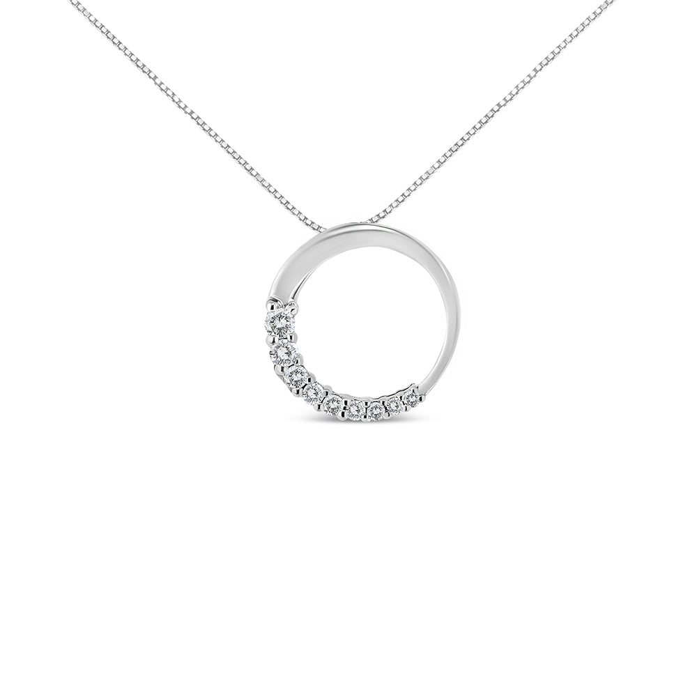 14K Gold 1/4 Cttw Round-Cut Graduating Diamond Open Circle Hoop 18" Pendant Necklace (J-K Color, I1-I2 Clarity)-1